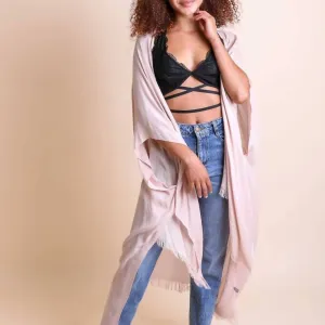 Open Weave Drape Kimono In Blush