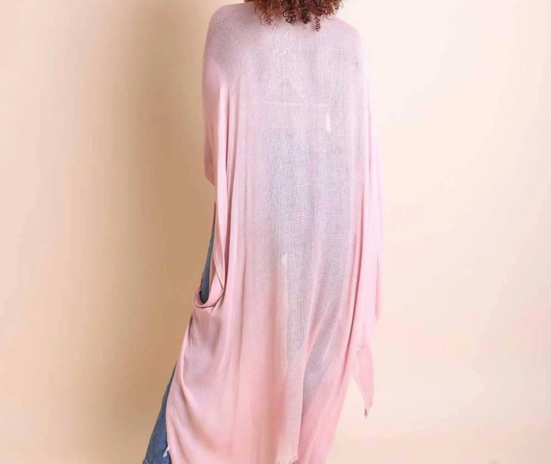 Open Weave Drape Kimono In Blush