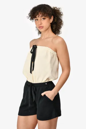 Pre-Loved Chanel™ 2011 Beige/Black Silk Romper Size 38