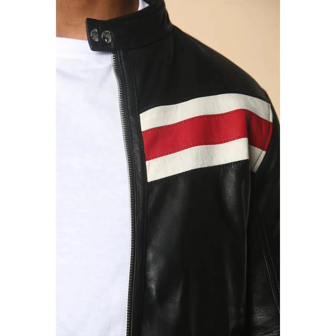 Racer Striped Biker Leather Jacket