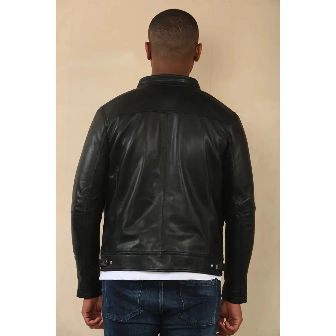 Racer Striped Biker Leather Jacket