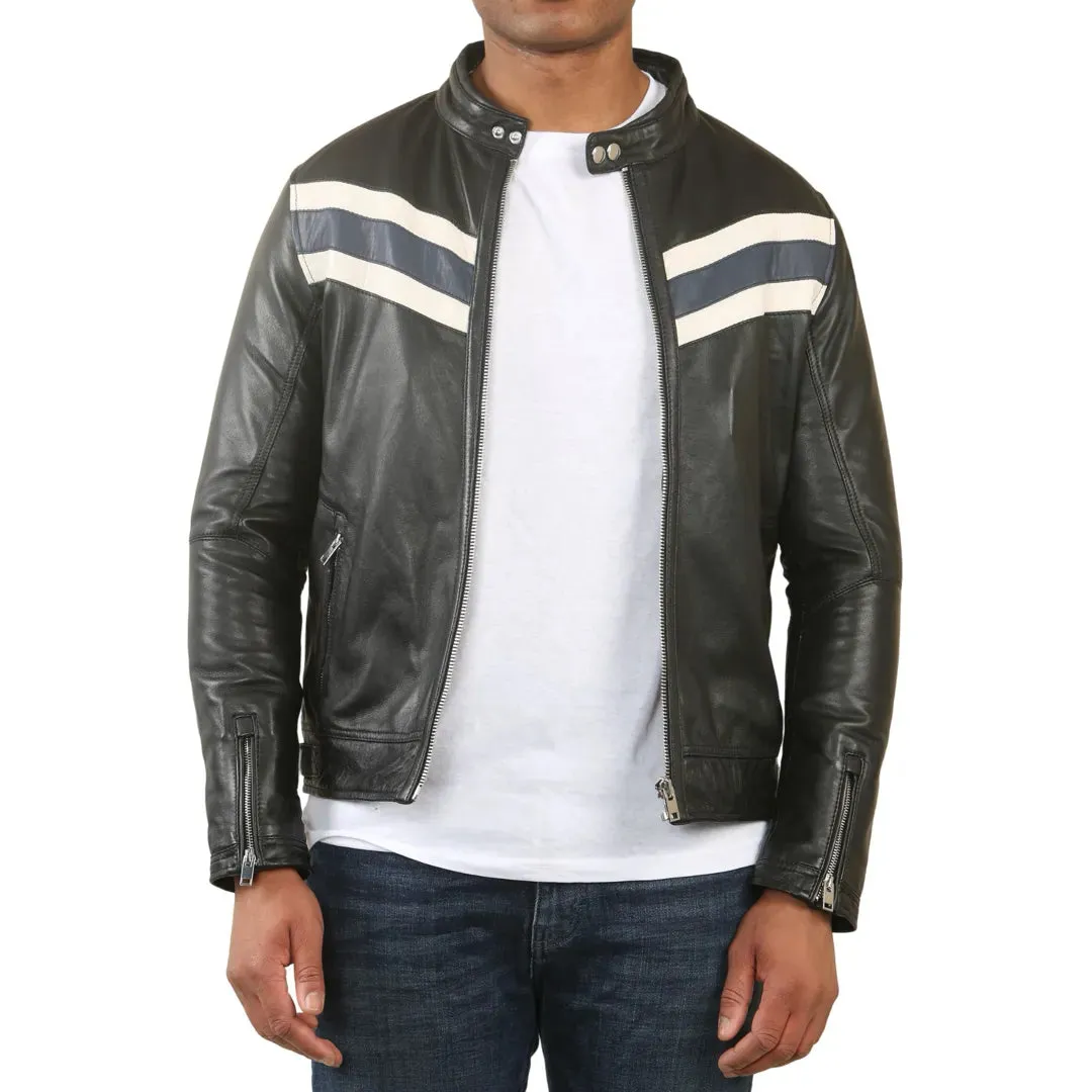 Racer Striped Biker Leather Jacket