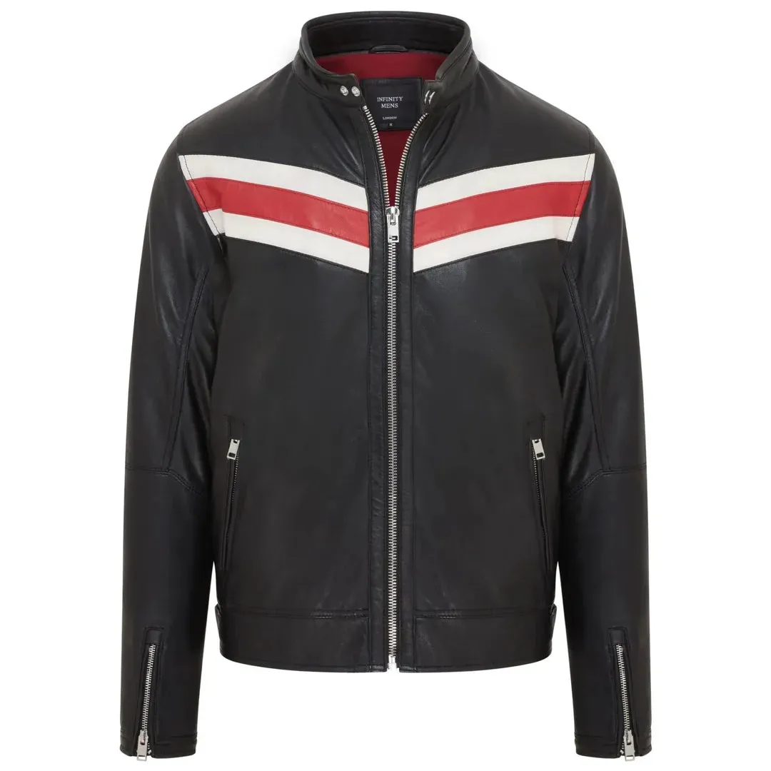 Racer Striped Biker Leather Jacket