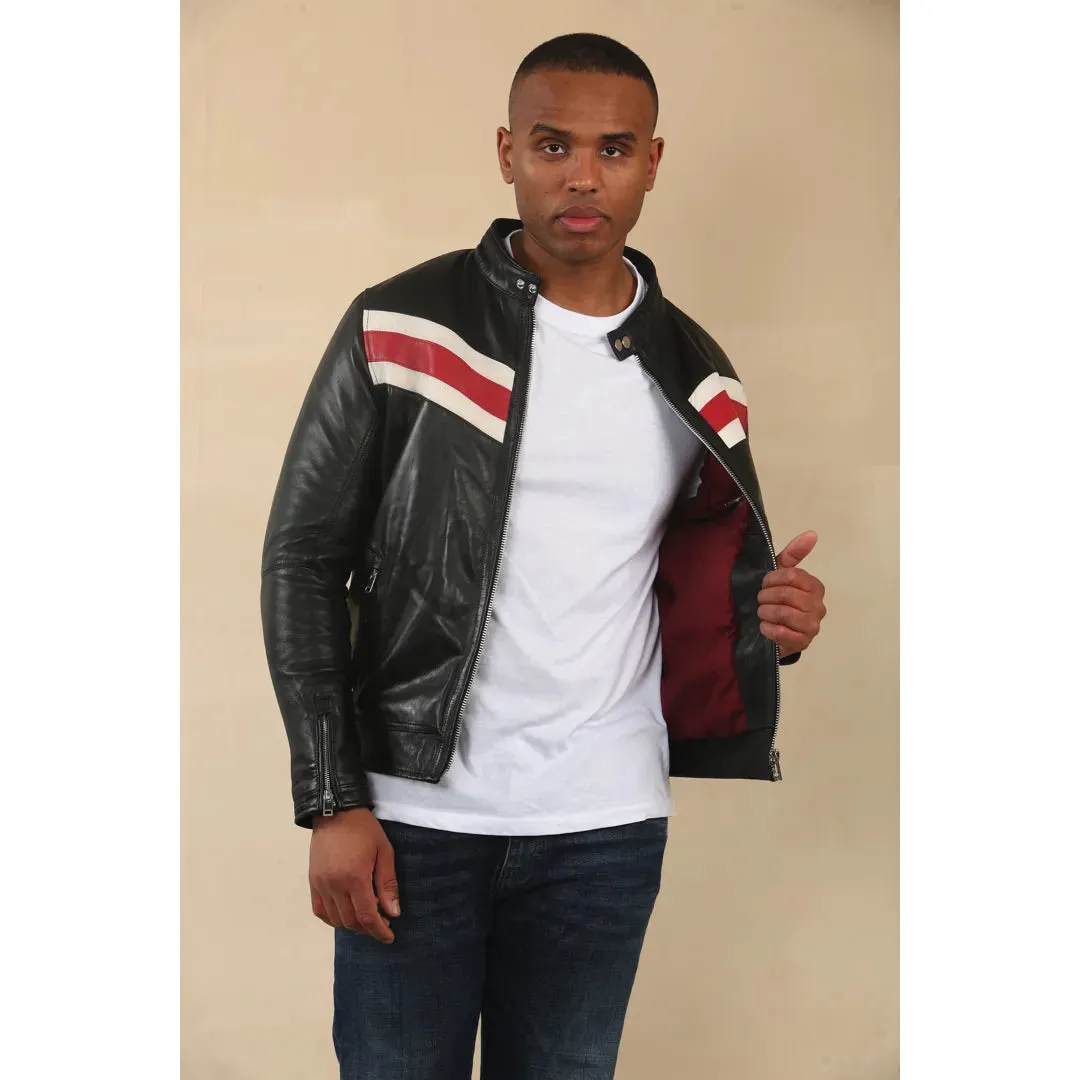 Racer Striped Biker Leather Jacket
