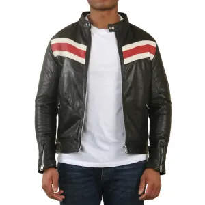 Racer Striped Biker Leather Jacket