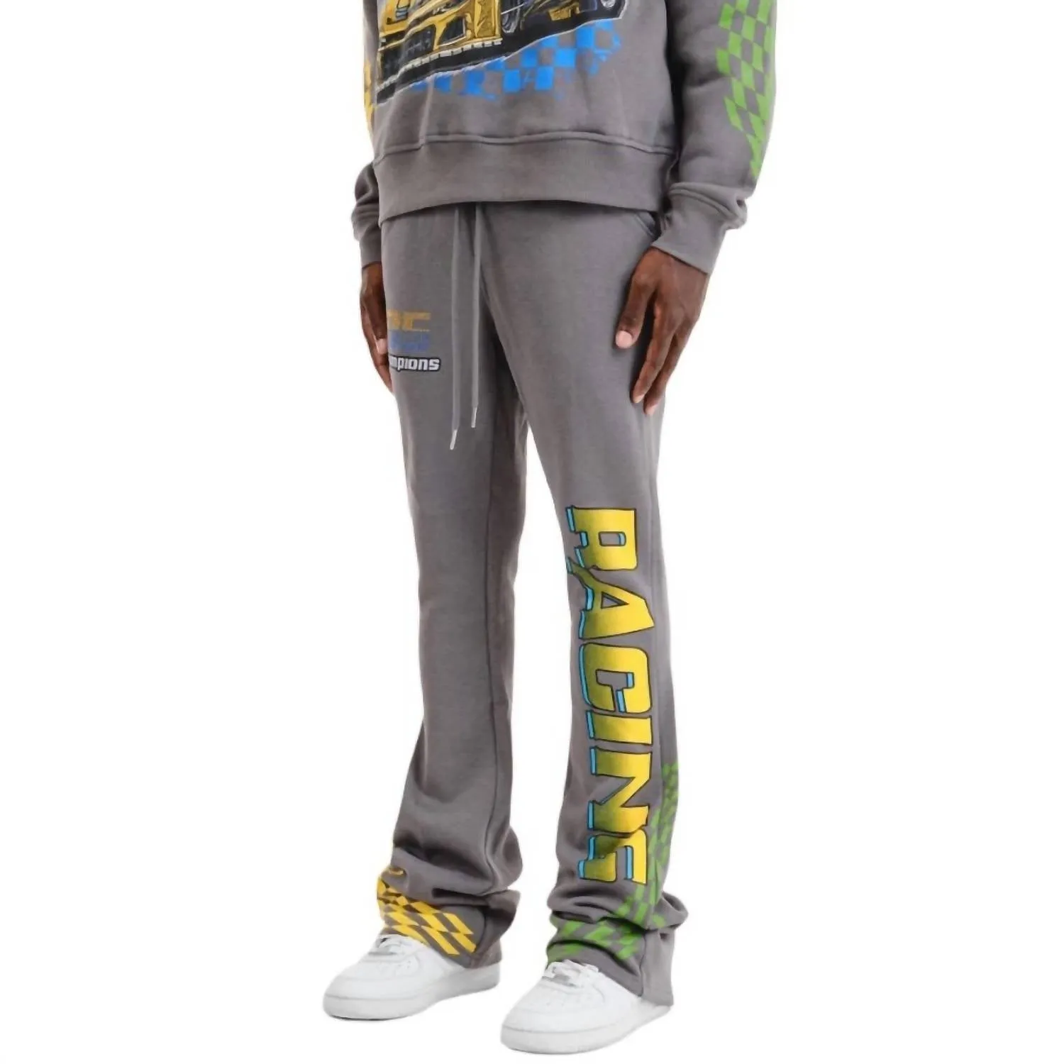 Racing Stacked Pants In Grey