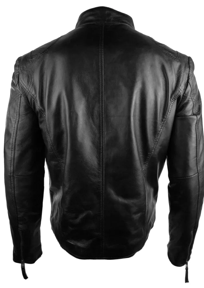 Real Leather Biker Jacket Zipped Pockets