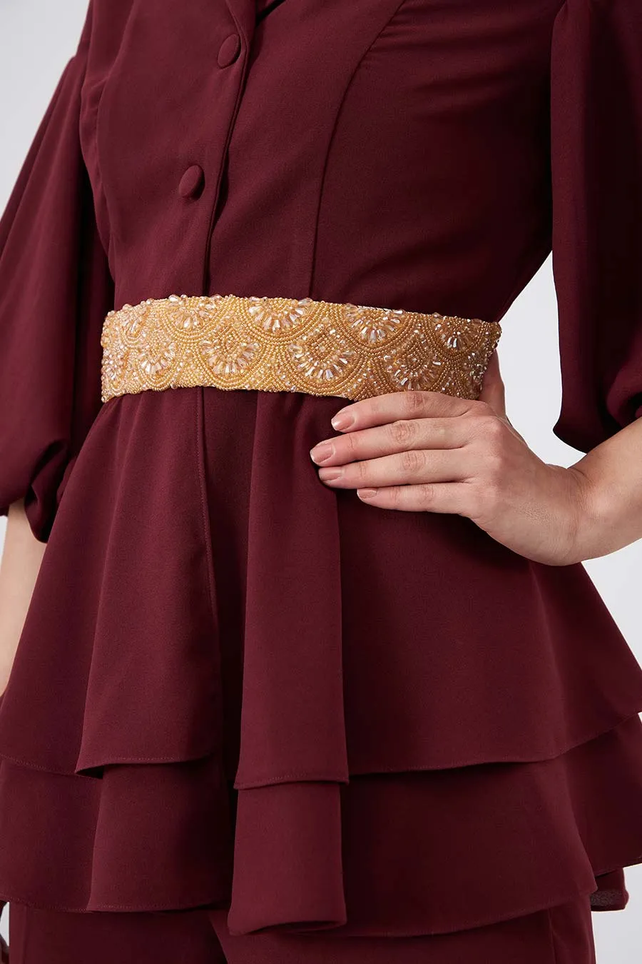 Ruby Red Co-Ord Set With Embellished Belt