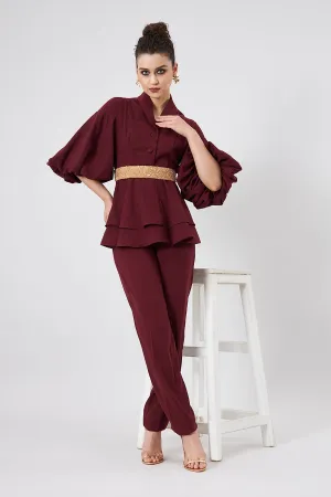 Ruby Red Co-Ord Set With Embellished Belt