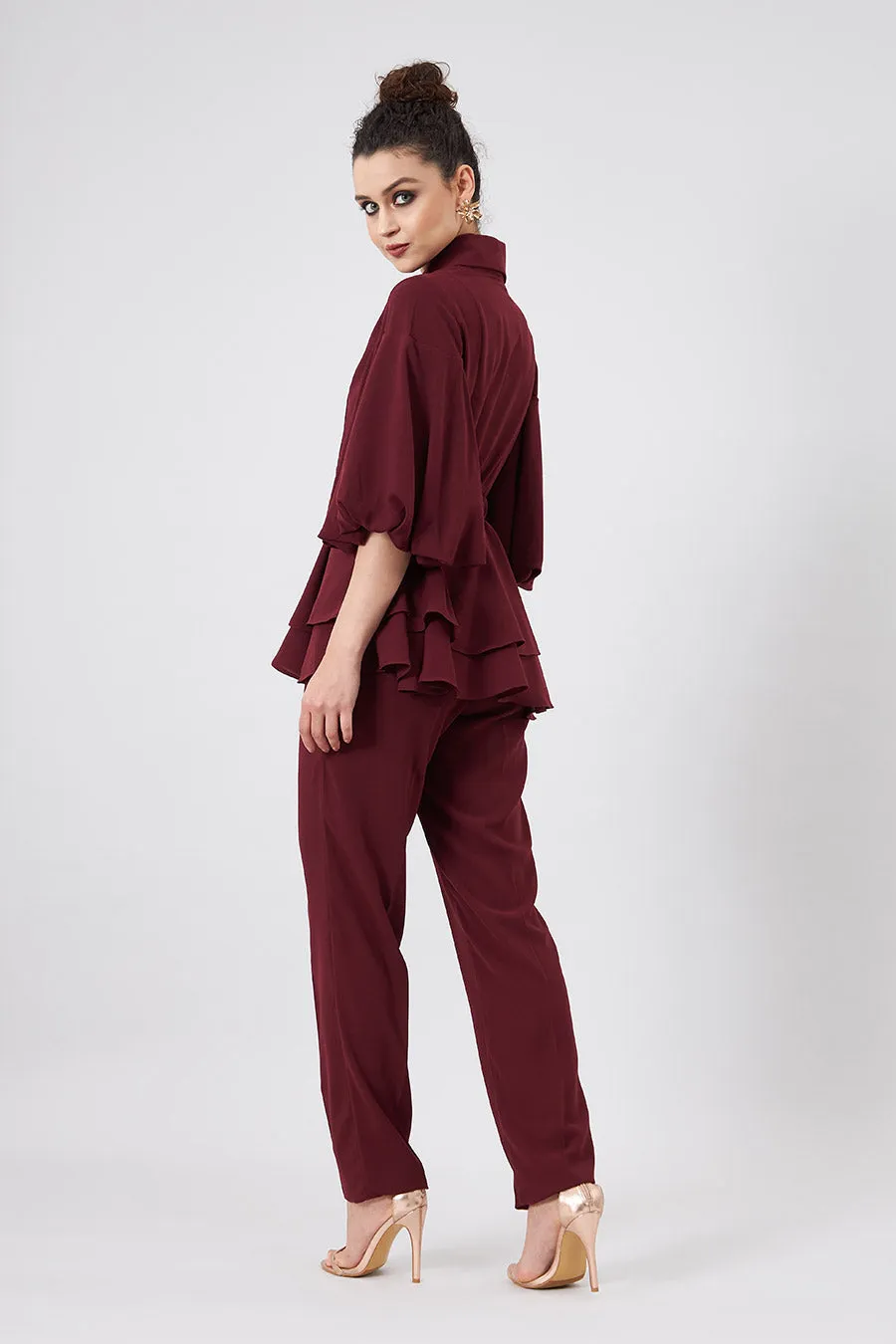 Ruby Red Co-Ord Set With Embellished Belt