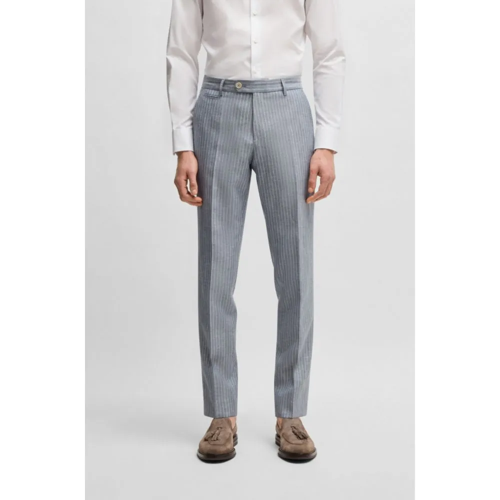 Slim-fit trousers in striped wool and linen