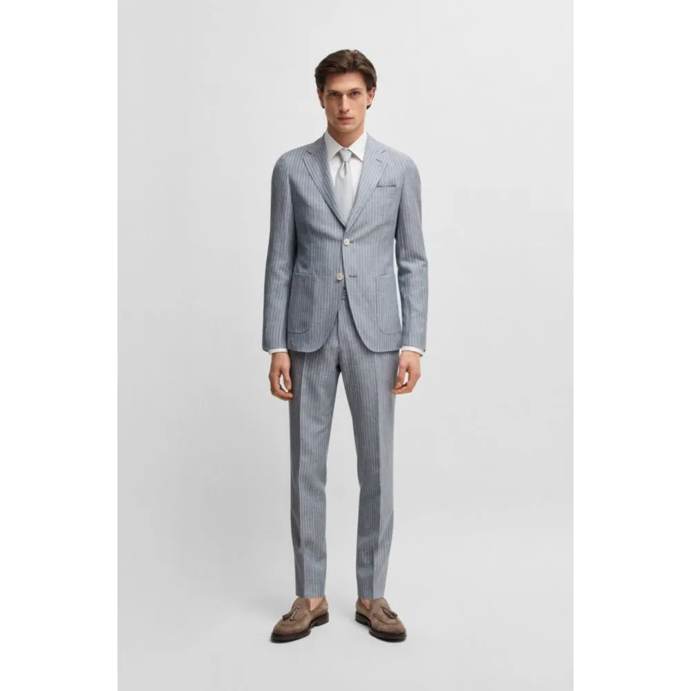 Slim-fit trousers in striped wool and linen