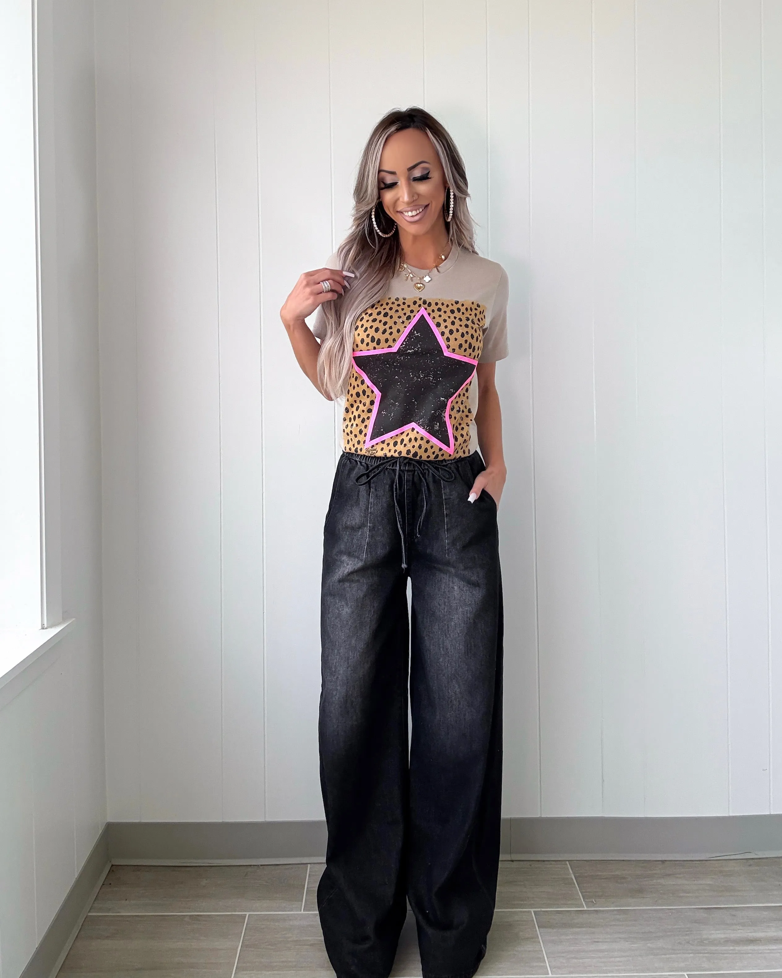 Soho Flow Wide Leg Pants - Black Wash
