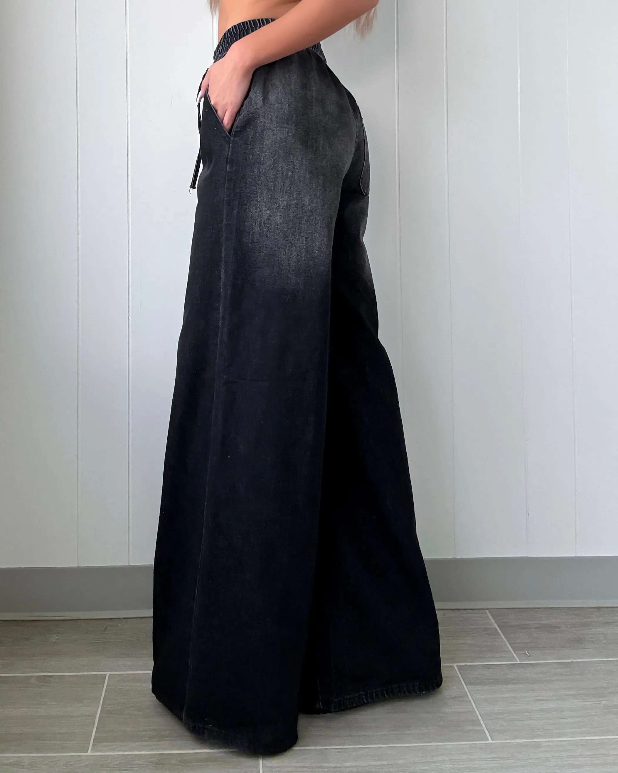 Soho Flow Wide Leg Pants - Black Wash