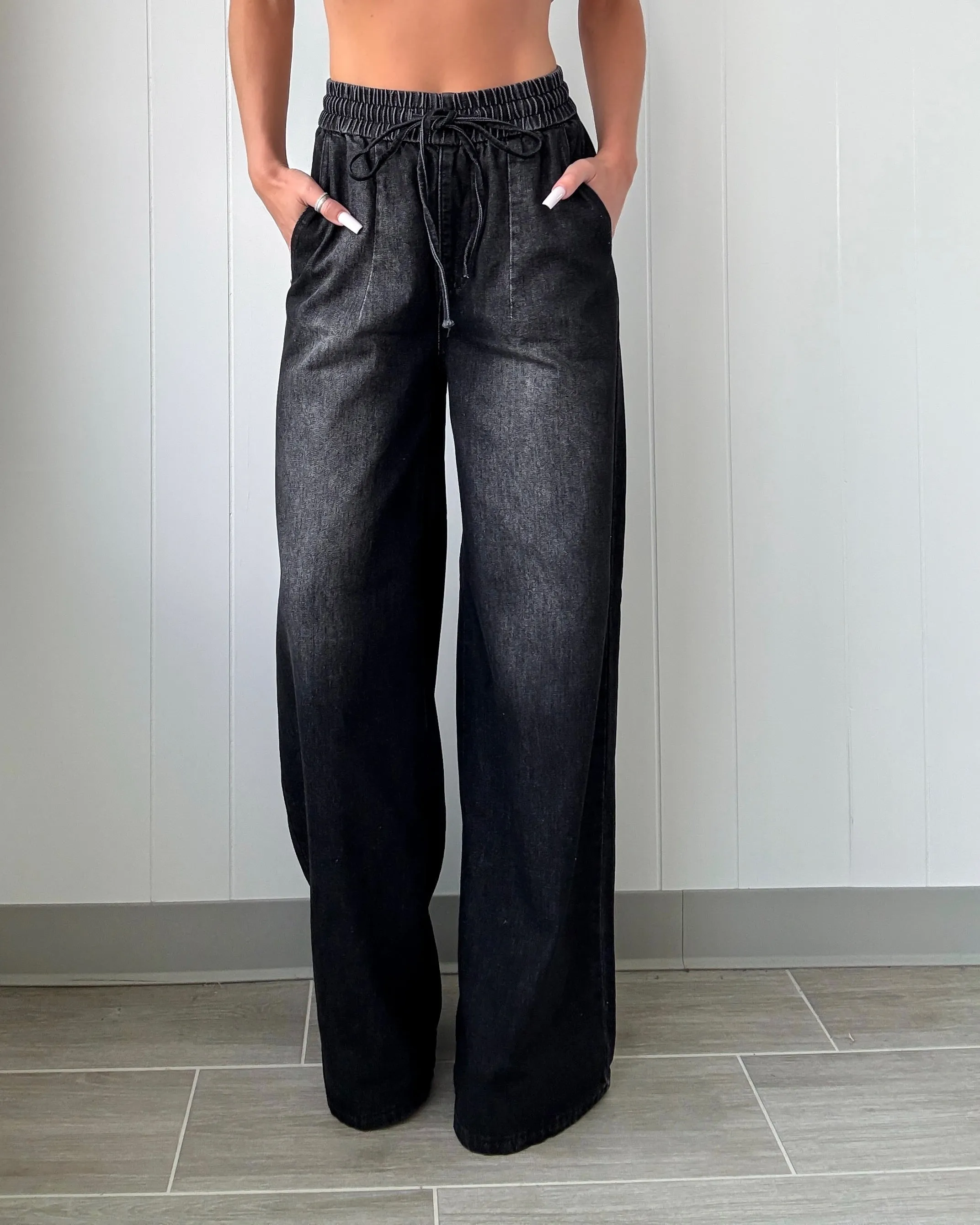 Soho Flow Wide Leg Pants - Black Wash