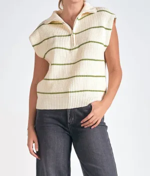 Sonoma Sweater Vest In Beige Green Stripe