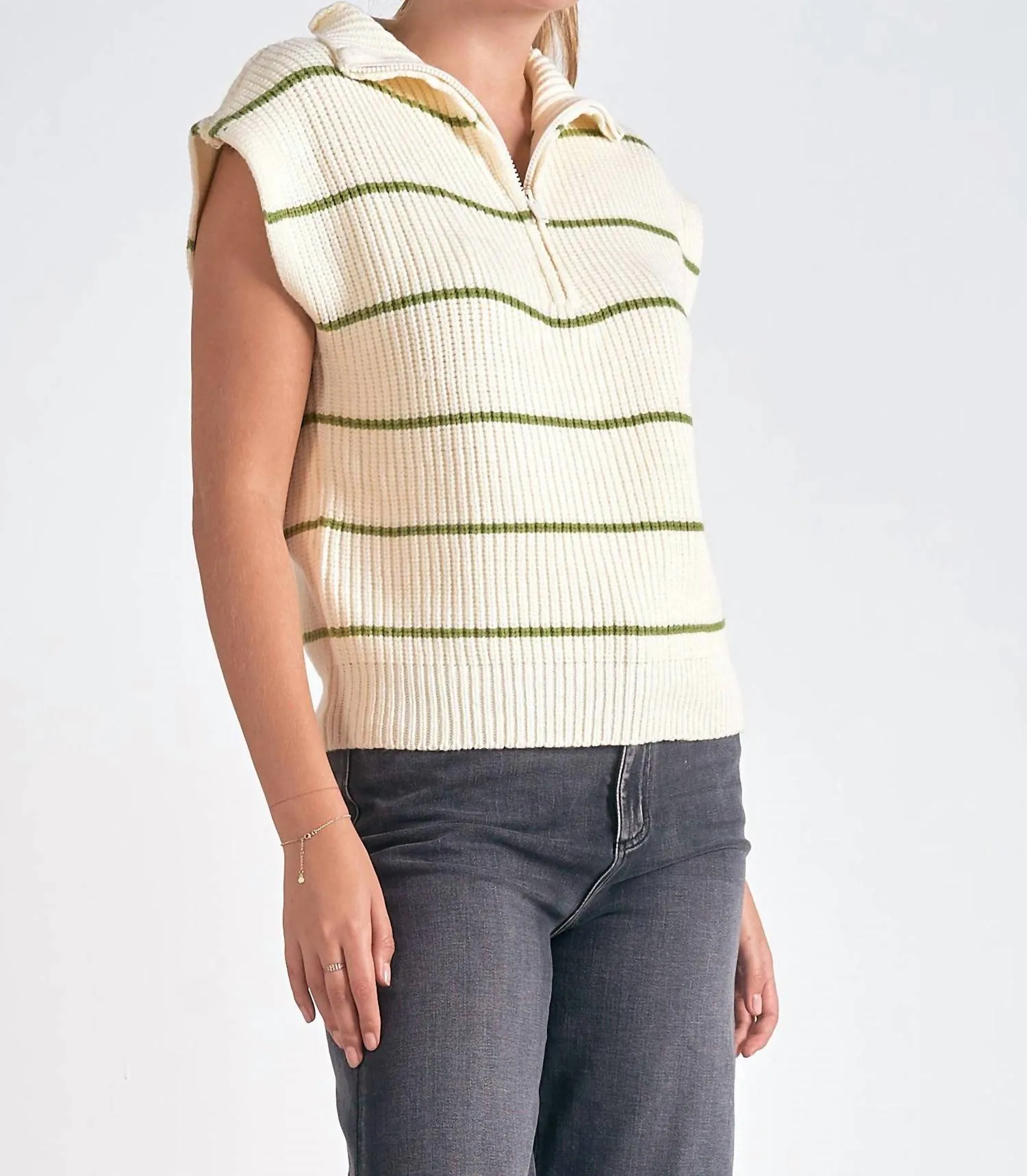 Sonoma Sweater Vest In Beige Green Stripe