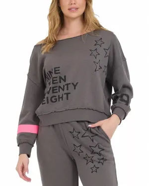 Star Off Shoulder Crew Sweater In Grey