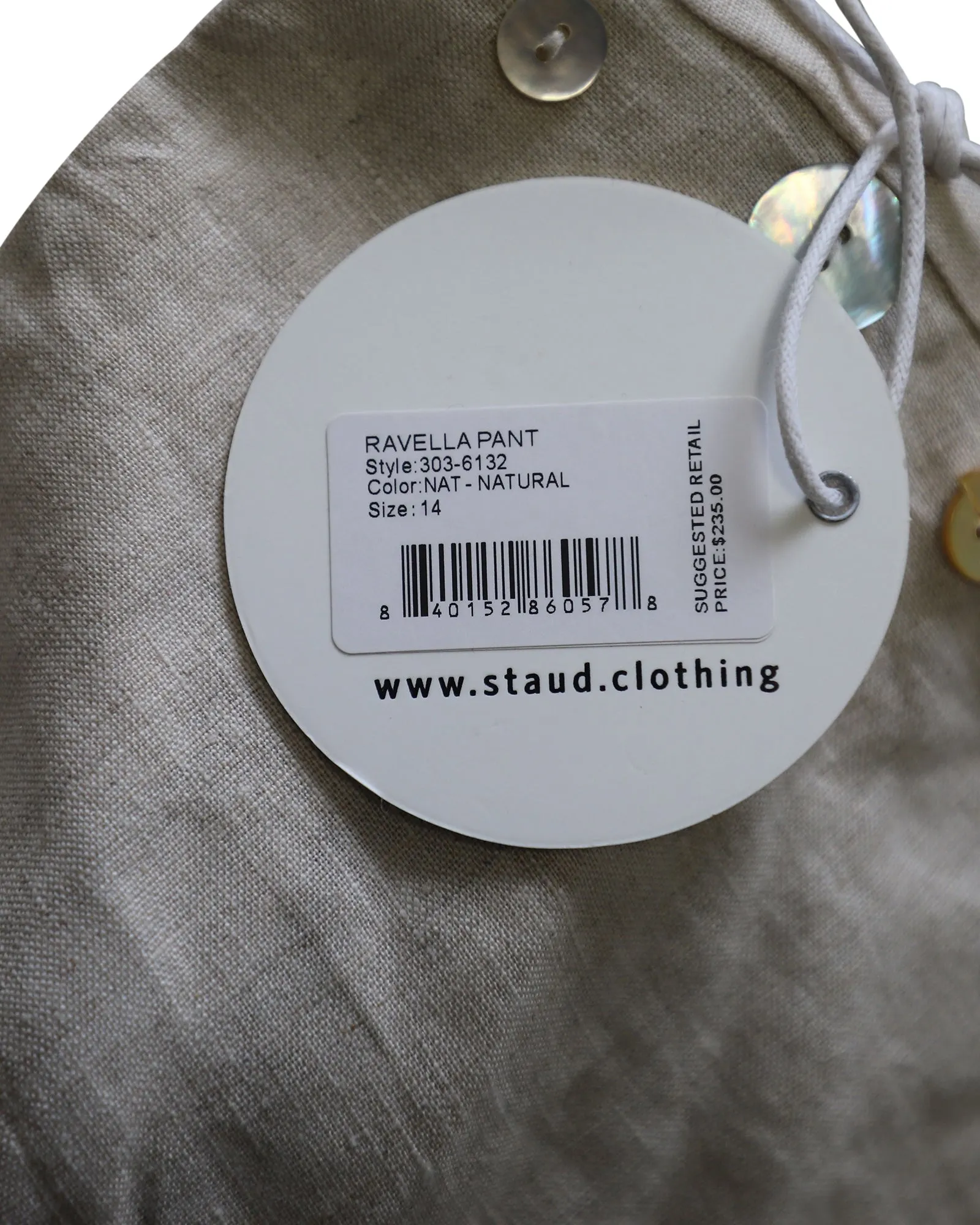 Staud Ravella Pants with Button Details in Beige Linen