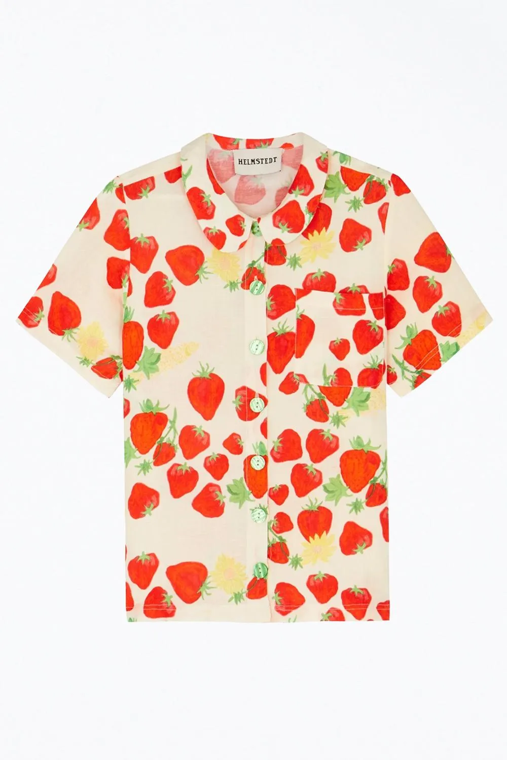 Strawberry-Print Linen-Blend Shirt In Beige