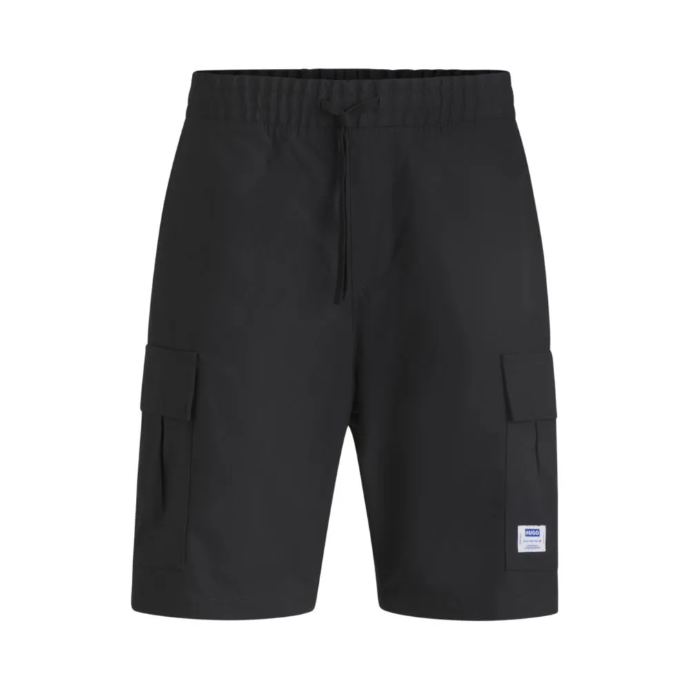 Structured-cotton shorts with drawstring and logo patch