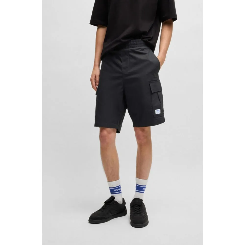 Structured-cotton shorts with drawstring and logo patch