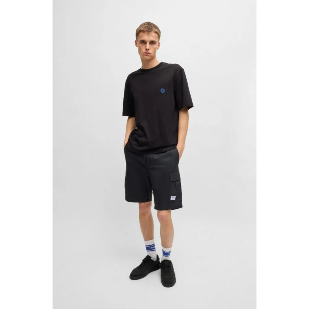 Structured-cotton shorts with drawstring and logo patch