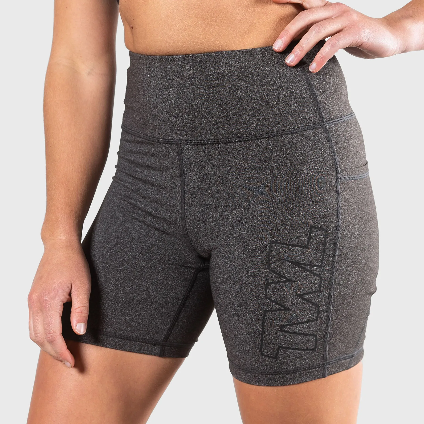 TWL - WOMEN'S ENERGY SHORTS MID LENGTH - ATHLETE - CHARCOAL MARL/ BLACK