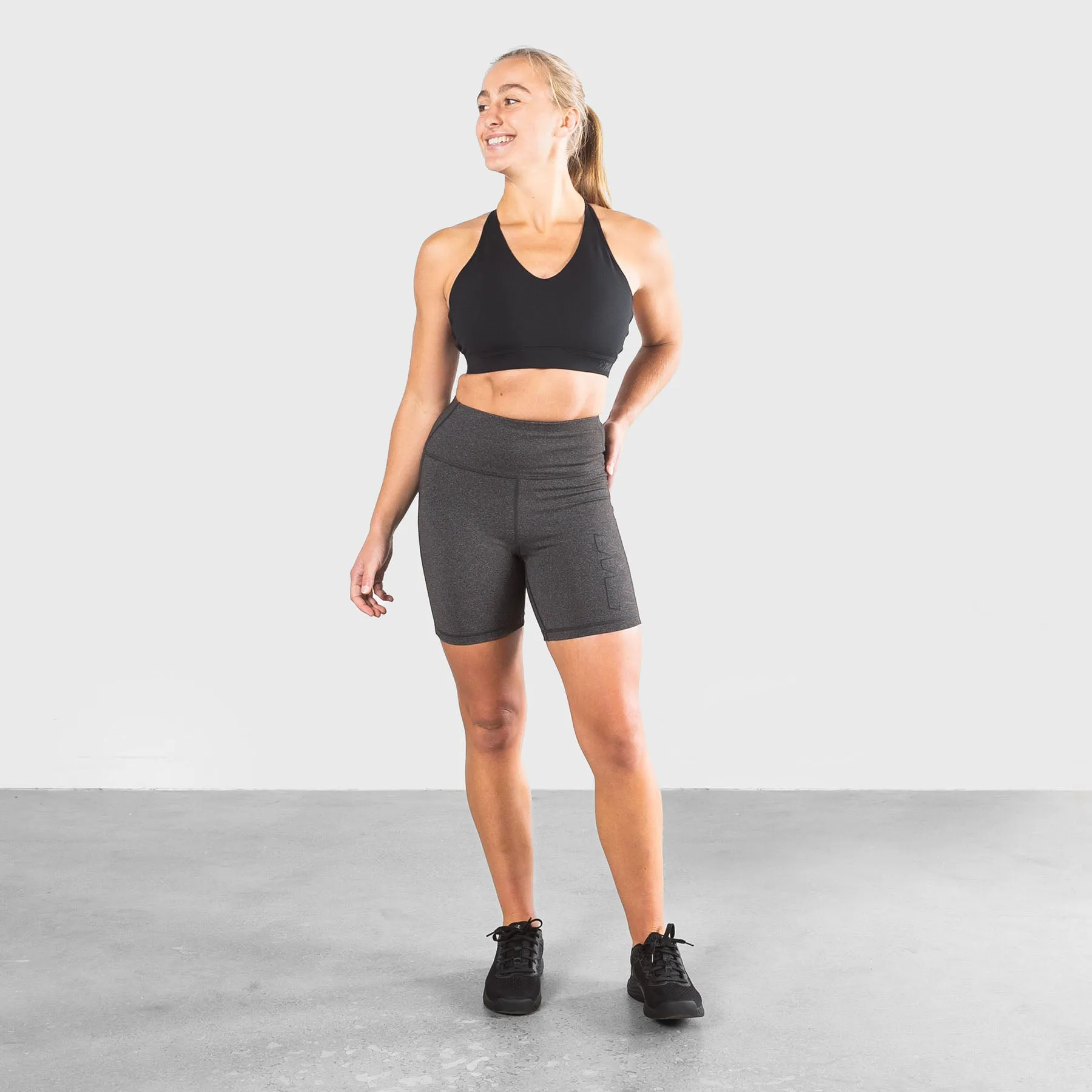 TWL - WOMEN'S ENERGY SHORTS MID LENGTH - ATHLETE - CHARCOAL MARL/ BLACK