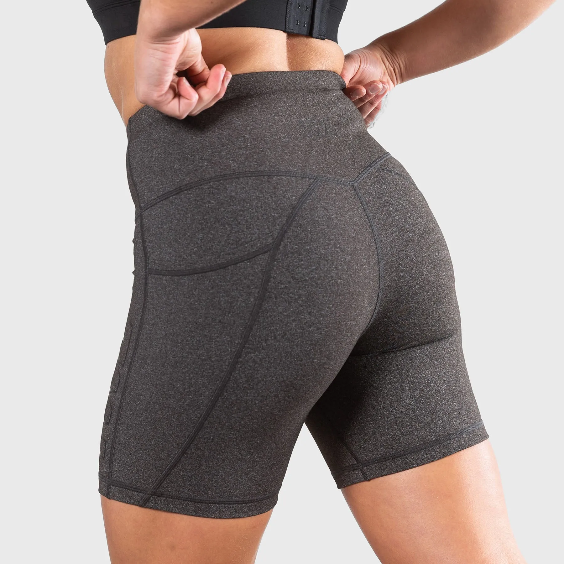 TWL - WOMEN'S ENERGY SHORTS MID LENGTH - ATHLETE - CHARCOAL MARL/ BLACK