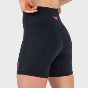 TWL - WOMEN'S ENERGY SHORTS MID LENGTH - BLACK/RASPBERRY