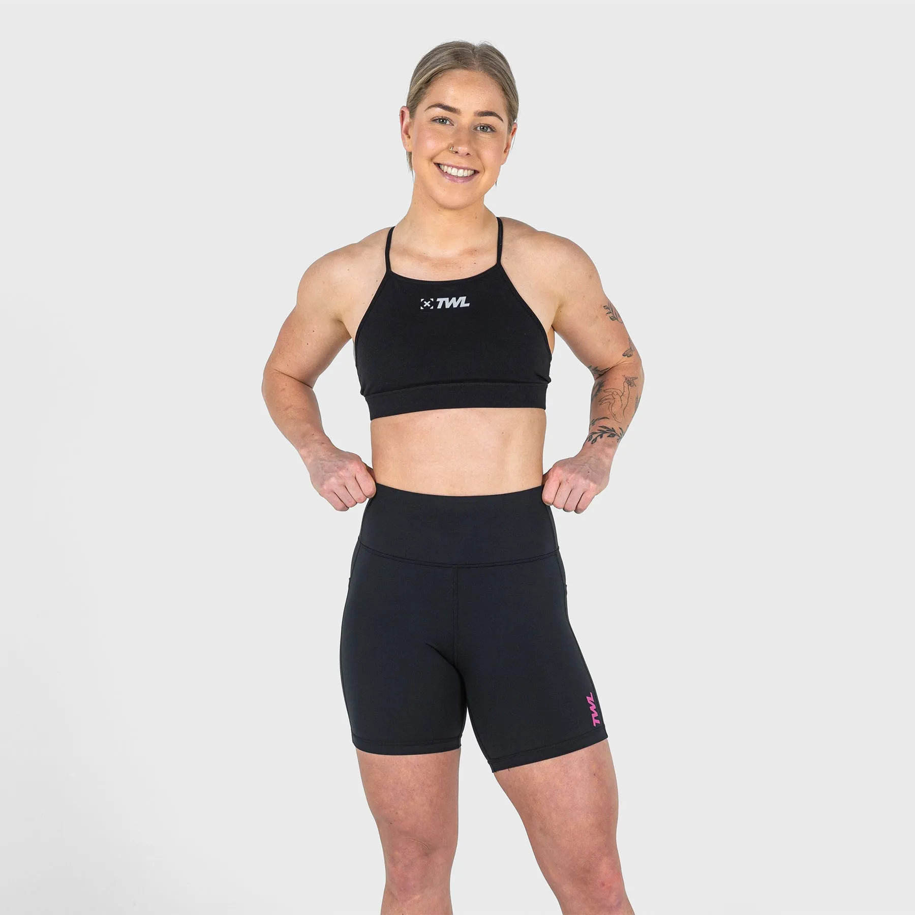 TWL - WOMEN'S ENERGY SHORTS MID LENGTH - BLACK/RASPBERRY