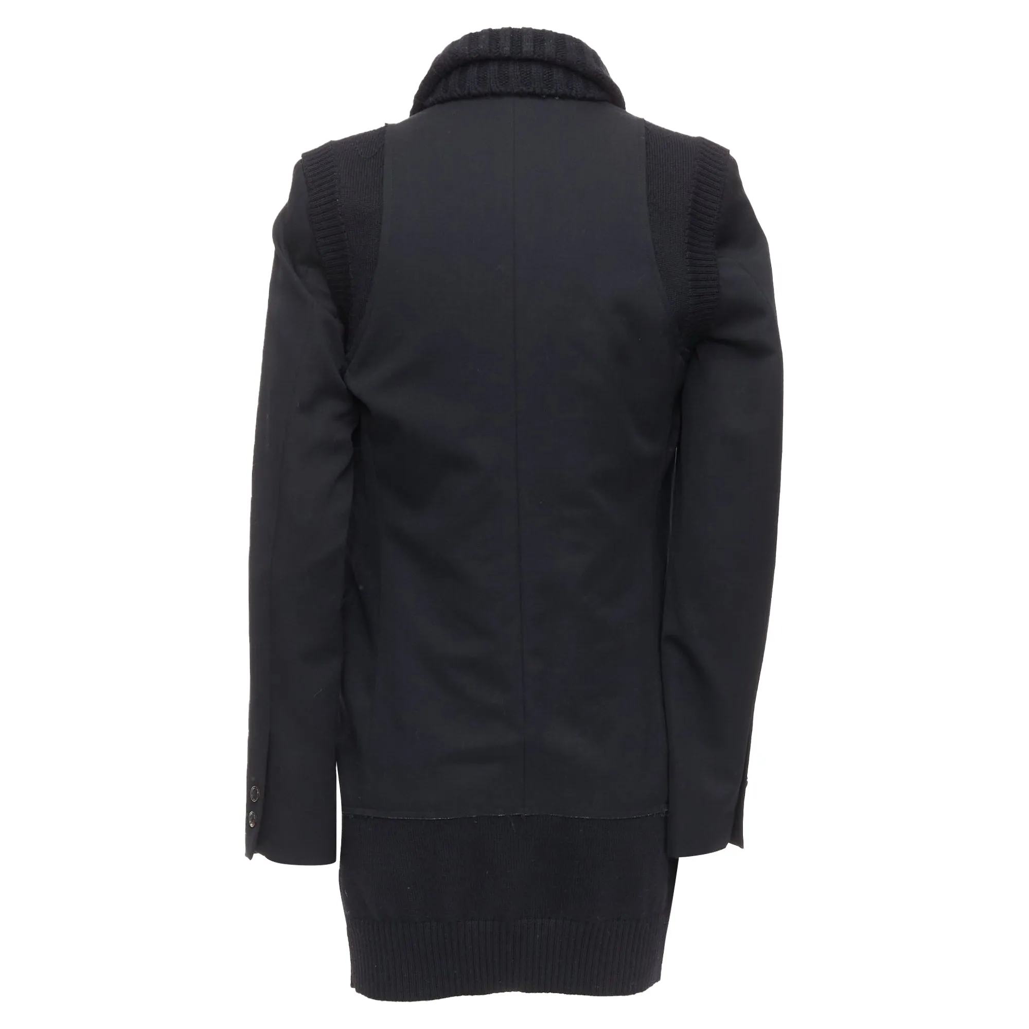 Undercover black wool alpaca rib trim layered long coat