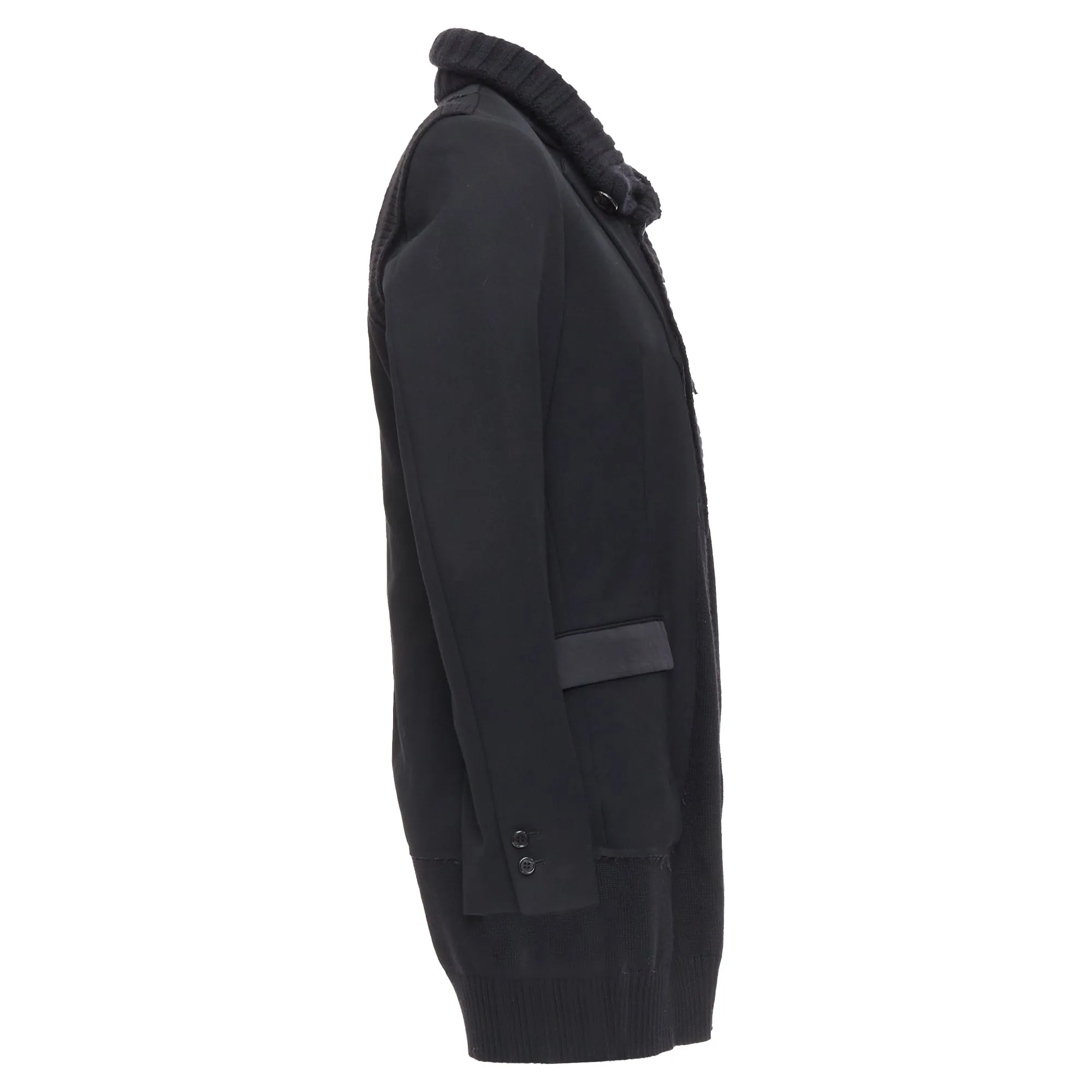 Undercover black wool alpaca rib trim layered long coat