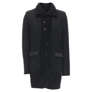 Undercover black wool alpaca rib trim layered long coat
