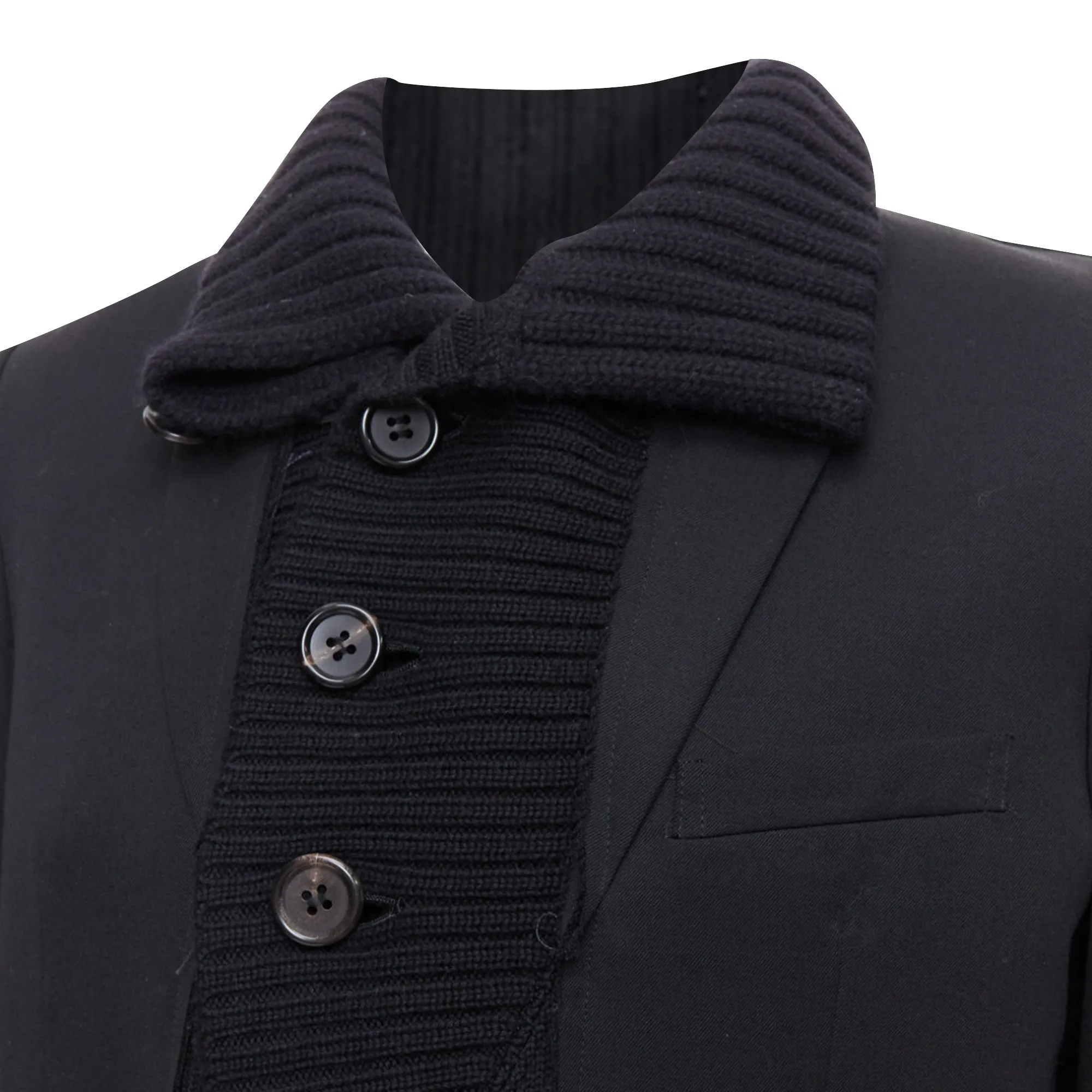 Undercover black wool alpaca rib trim layered long coat