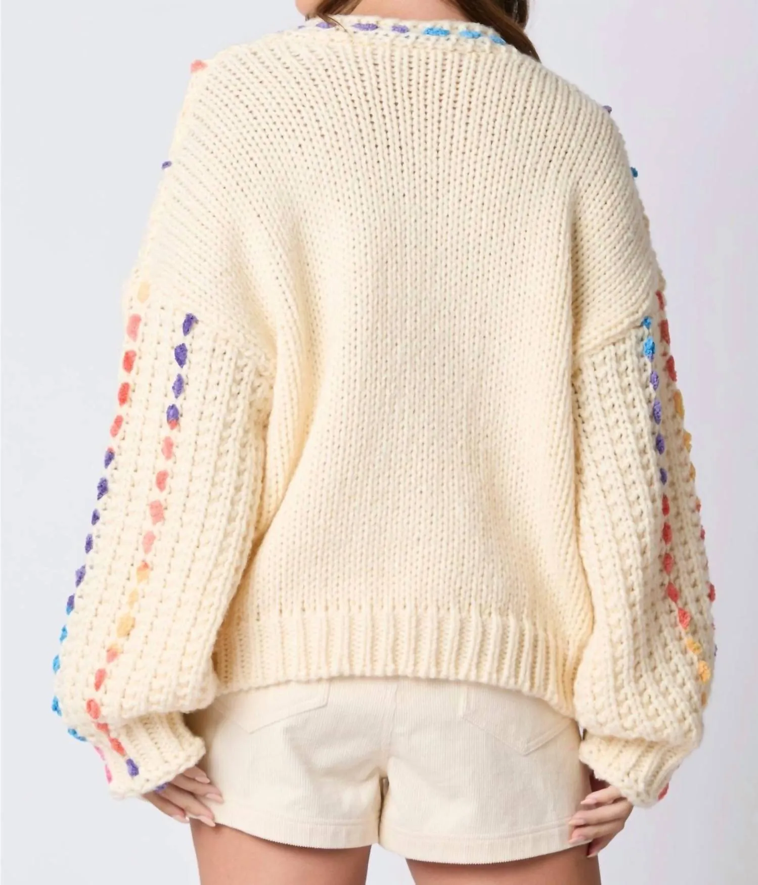 V Neck Sweater In Cream Multi