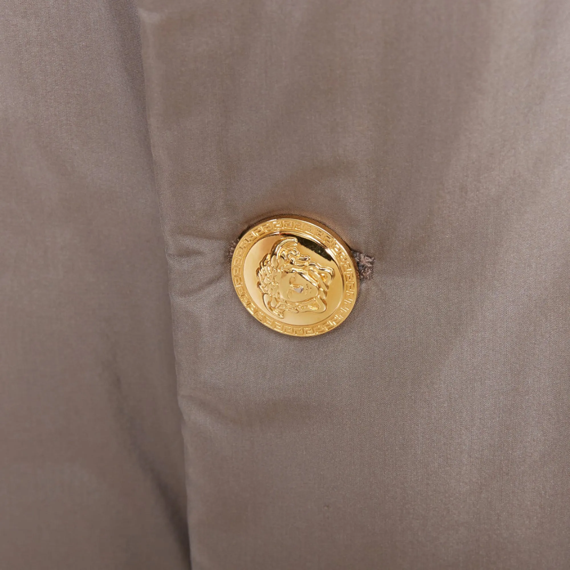 Versace Silk Padded Gold Medusa Buttons Long Belted Coat