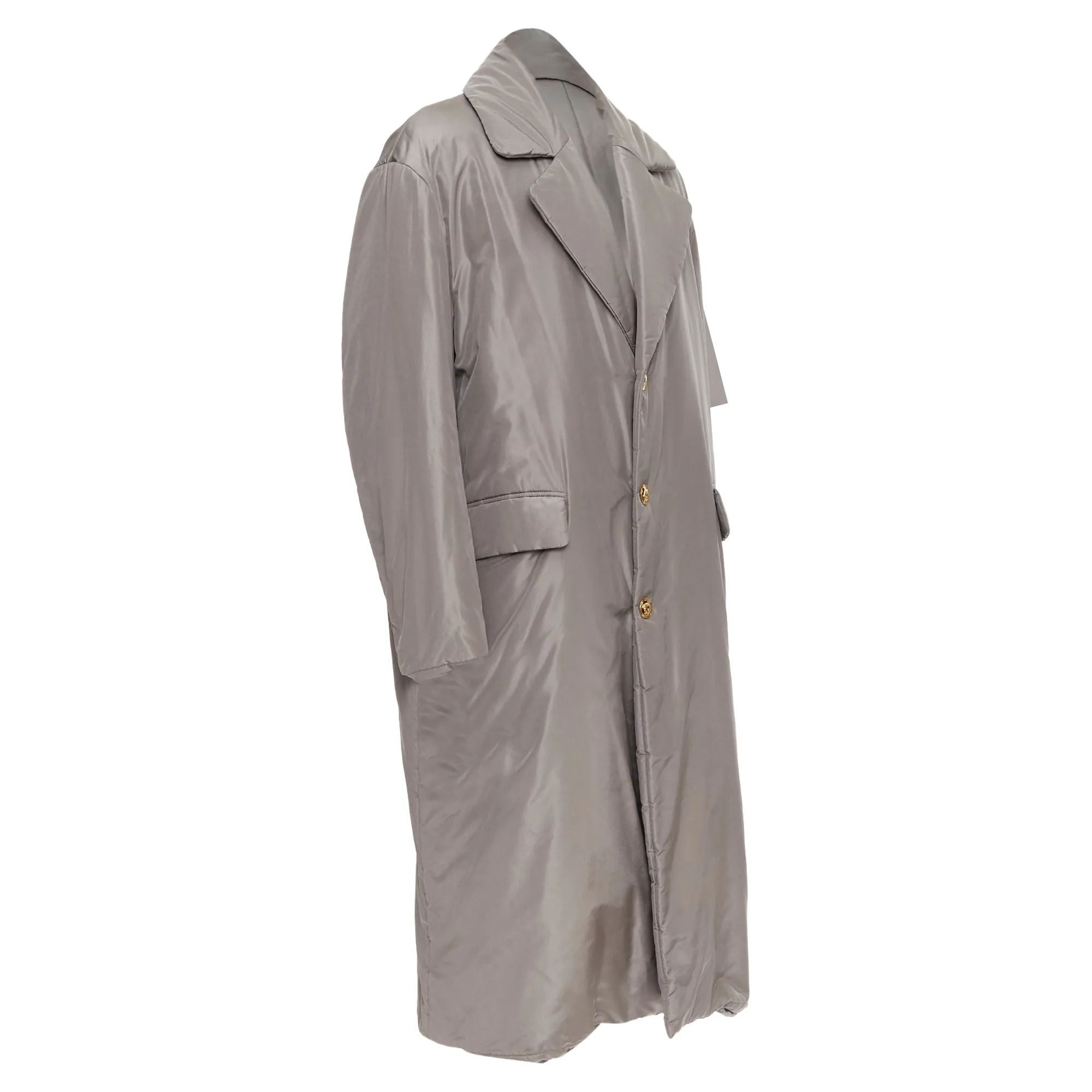 Versace Silk Padded Gold Medusa Buttons Long Belted Coat