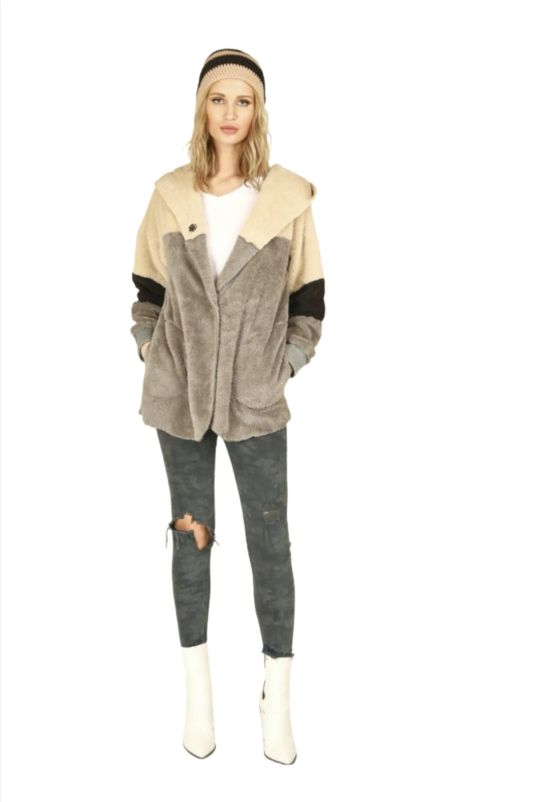 Vintage Havana/Ocean Fuzzy Wrap Neck Sweater CC7874