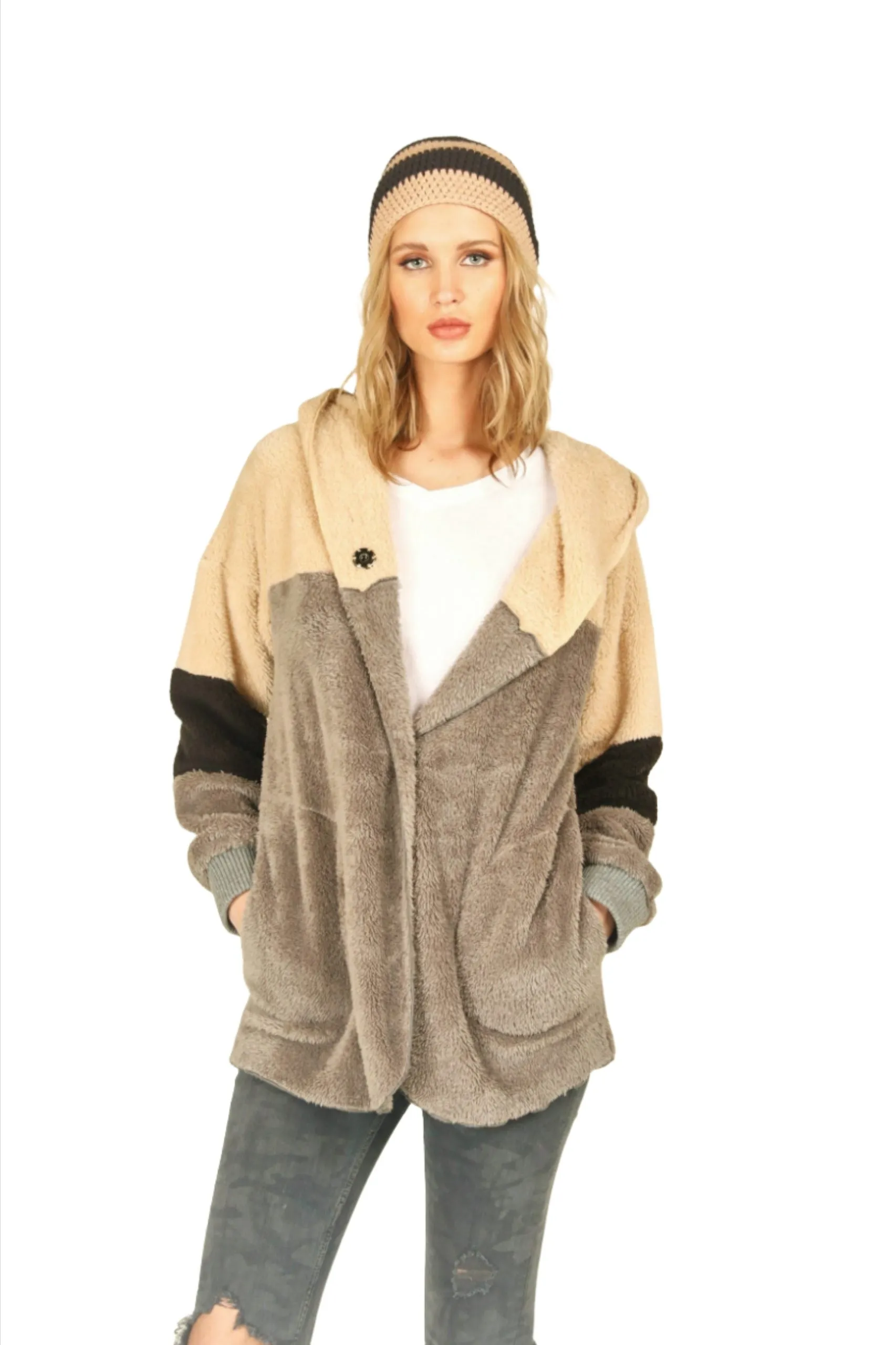 Vintage Havana/Ocean Fuzzy Wrap Neck Sweater CC7874