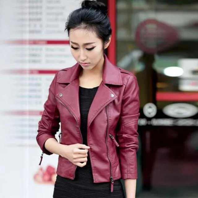 Vintage PU Zipper Leather Jacket Women....The Jacket Planet