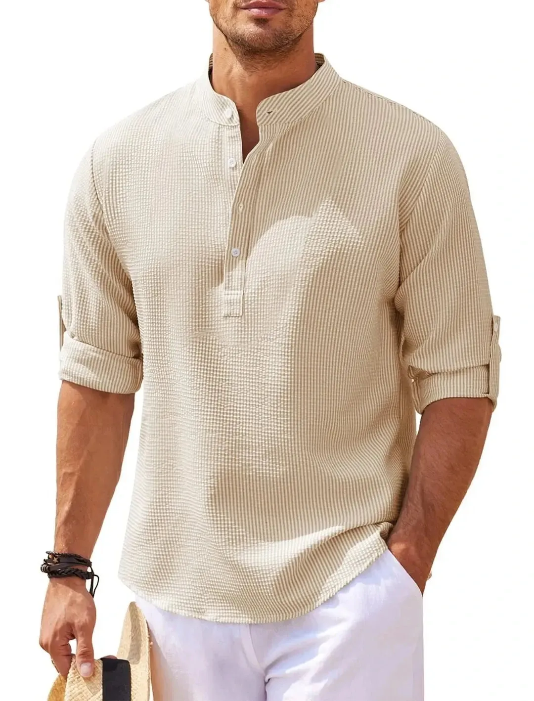 West Louis™ Hot Linen Stand-Up Collar Casual Beach Shirt