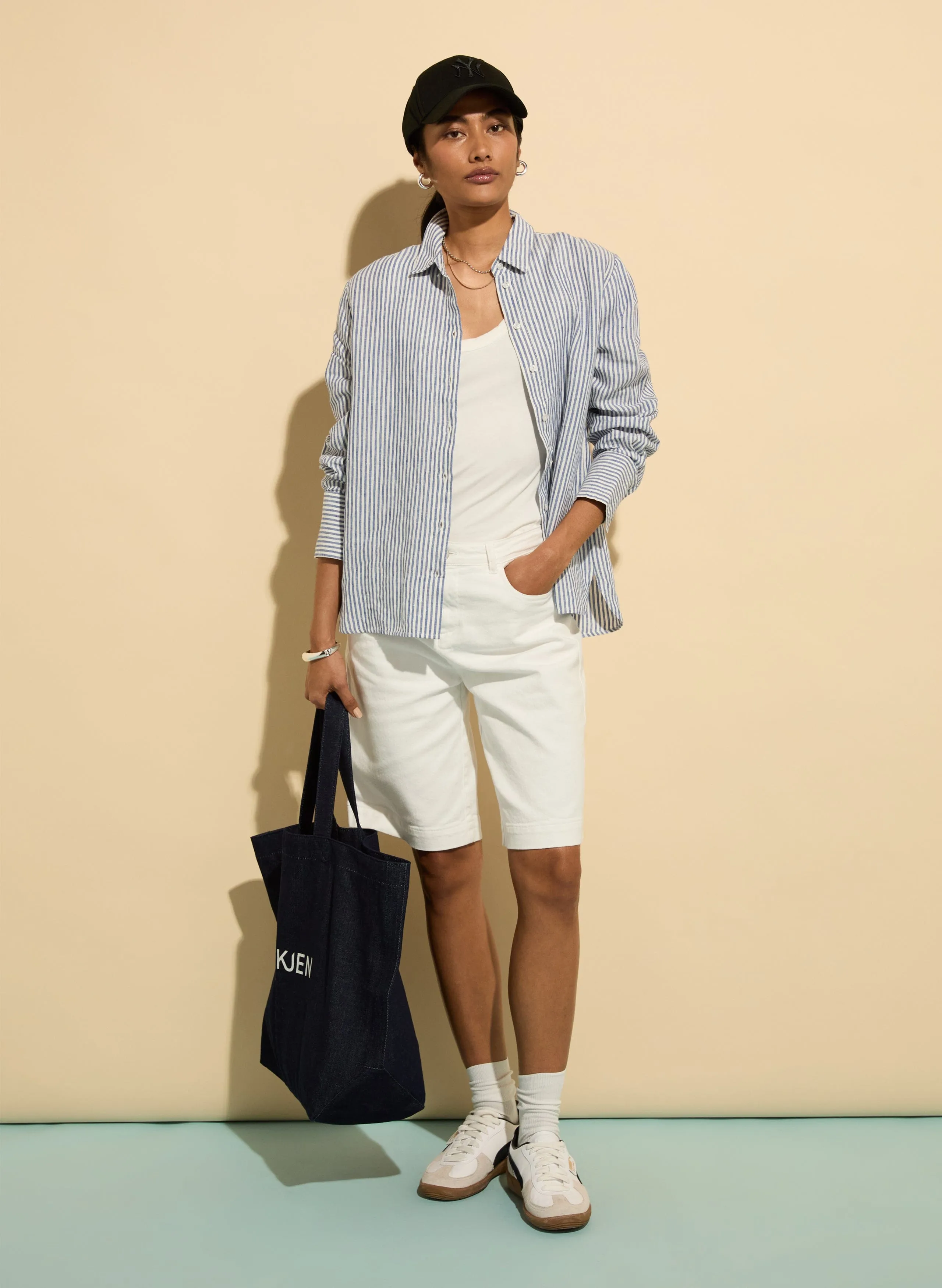 Winfrey Organic Cotton Stretch Denim Shorts | Soft White