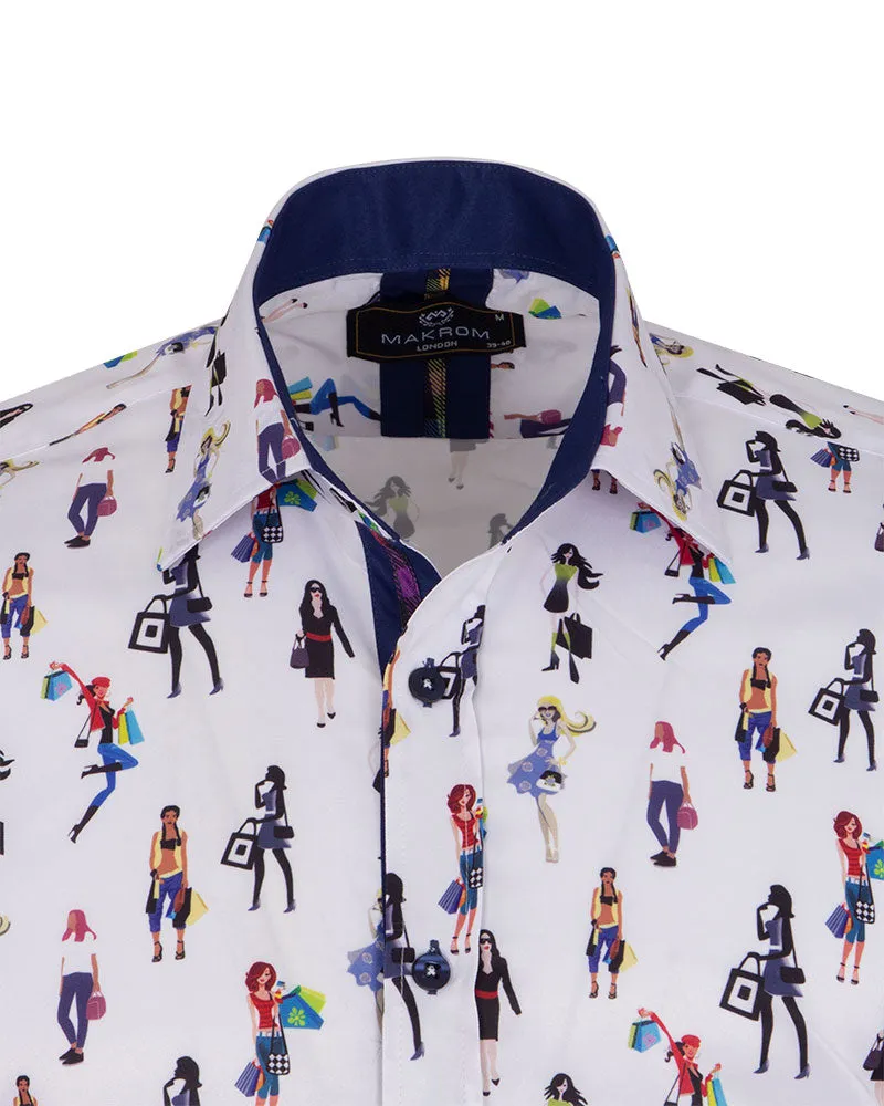 Woman Shopaholic Print White Shirt