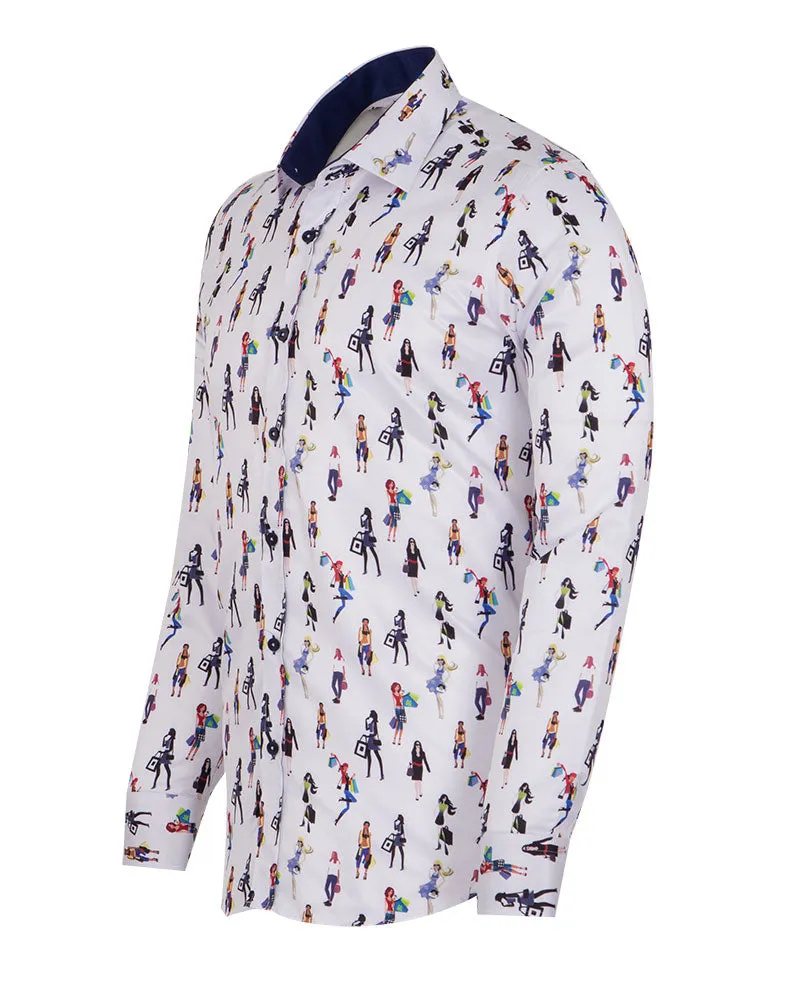 Woman Shopaholic Print White Shirt