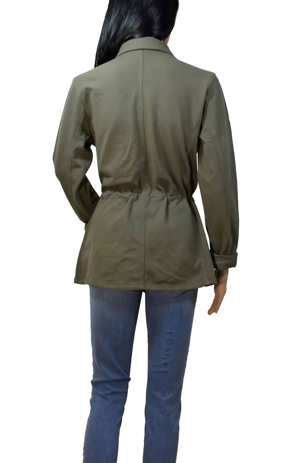 Women Argn Drawstrings Lightweight Jacket In Army Green