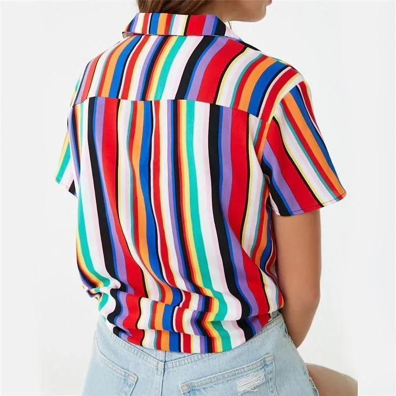 Women Blouse Striped Short Sleeves Summer Blouse