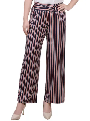 Womens Belted Polyester Cropped Pants
