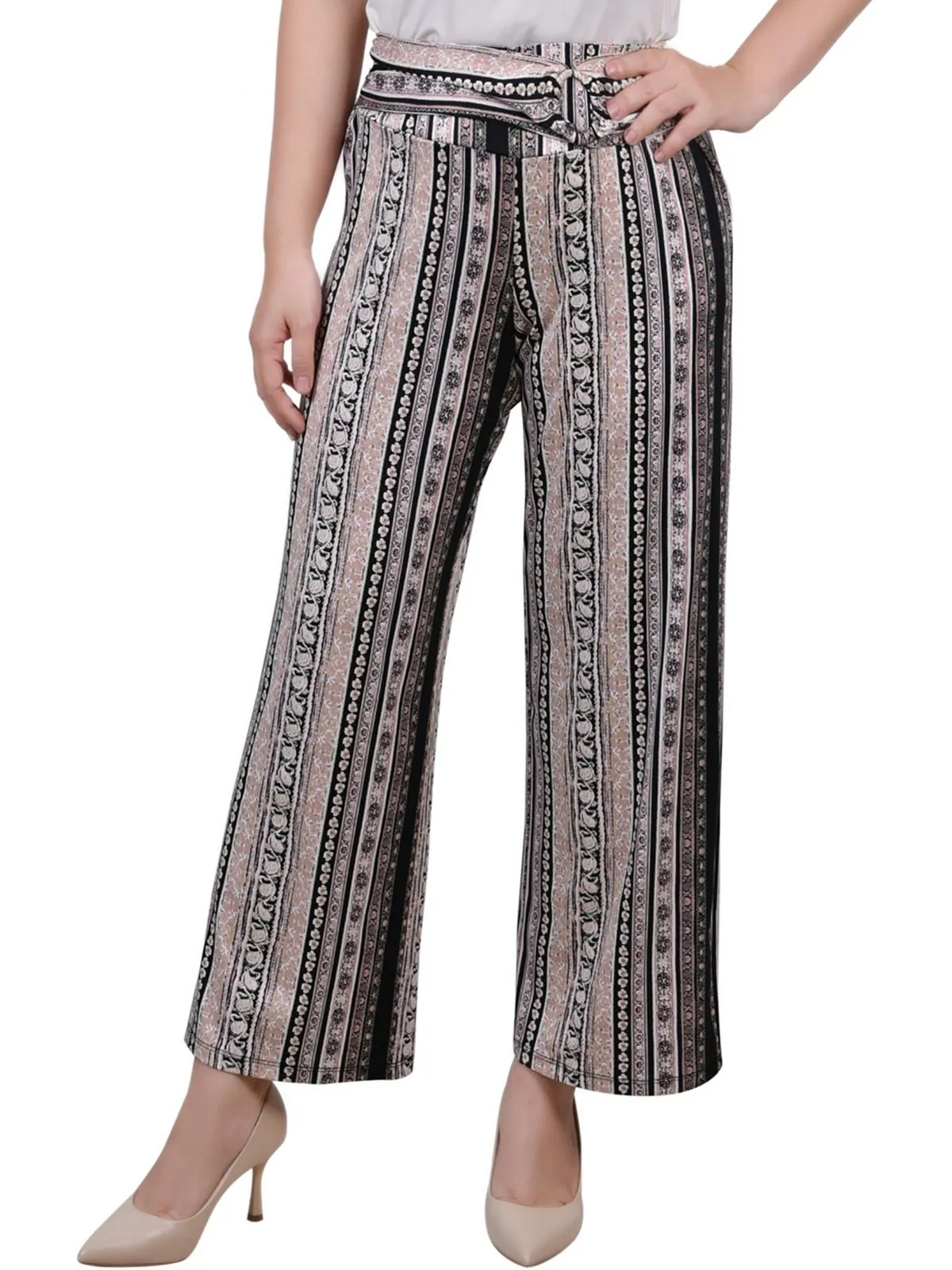 Womens Belted Polyester Cropped Pants